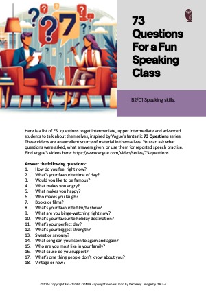  73 Questions Speaking Class