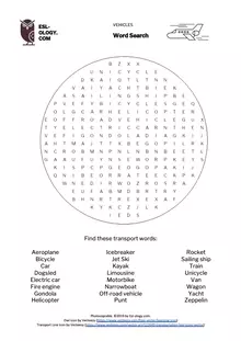  Vehicles Word Search